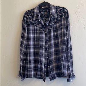 Plaid and floral rayon blouse size S